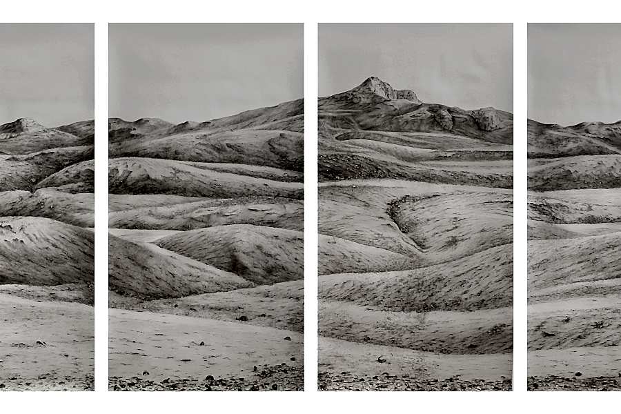 Four panel watercolour drawing.